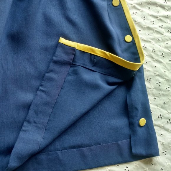 1960s Vintage Dress Blue Wiggle Mod Midcentury Side Buttons Swinging 60s - Picture 6 of 11